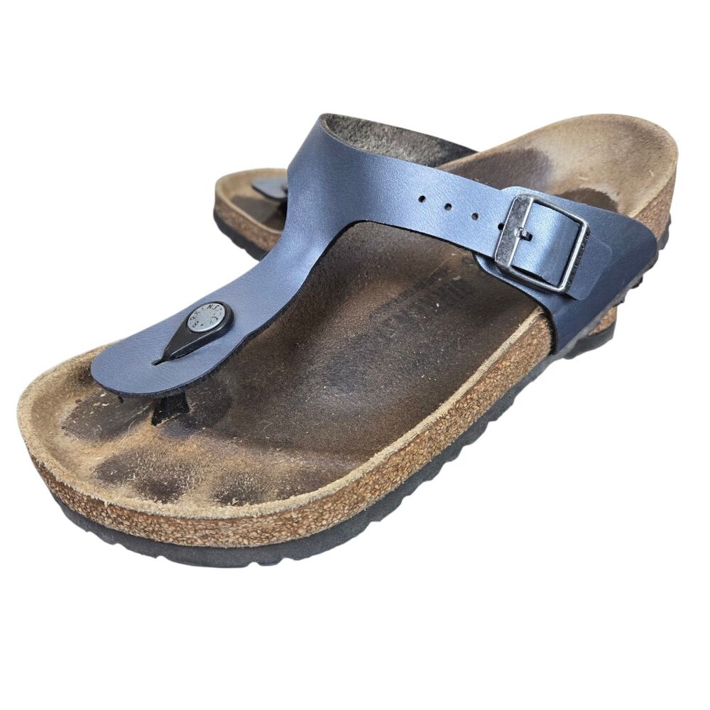 Birkenstock Gizeh Birko-Flor Sandals Ice Pearl Onyx Blue Women’s Size 7
